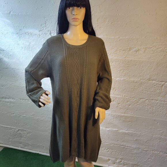 Jeanne Pierre Olive Green Long Sleeve Stretchy A-Line Midi Sweater Dress Size 1X - Picture 6 of 11